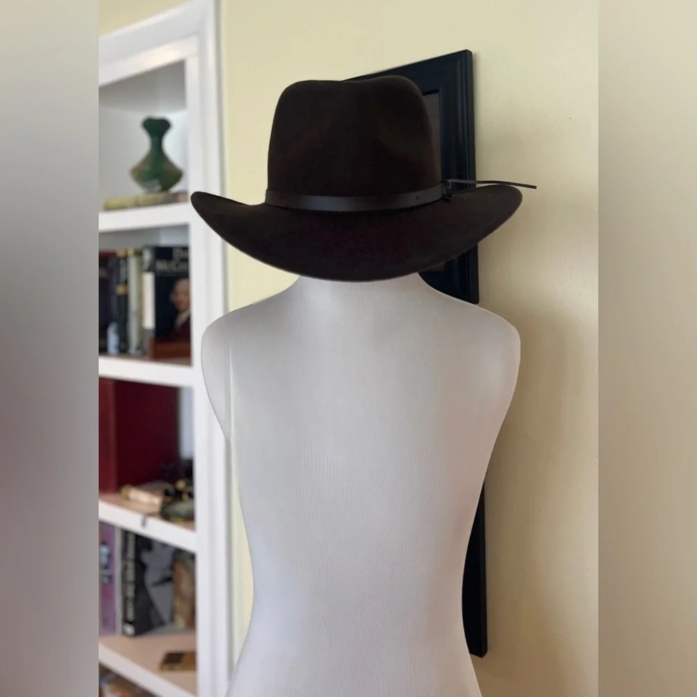 Vintage Woolrich Hat Brown Felted Wool Western Style Leather Hat Strap Fedora - Picture 5 of 8